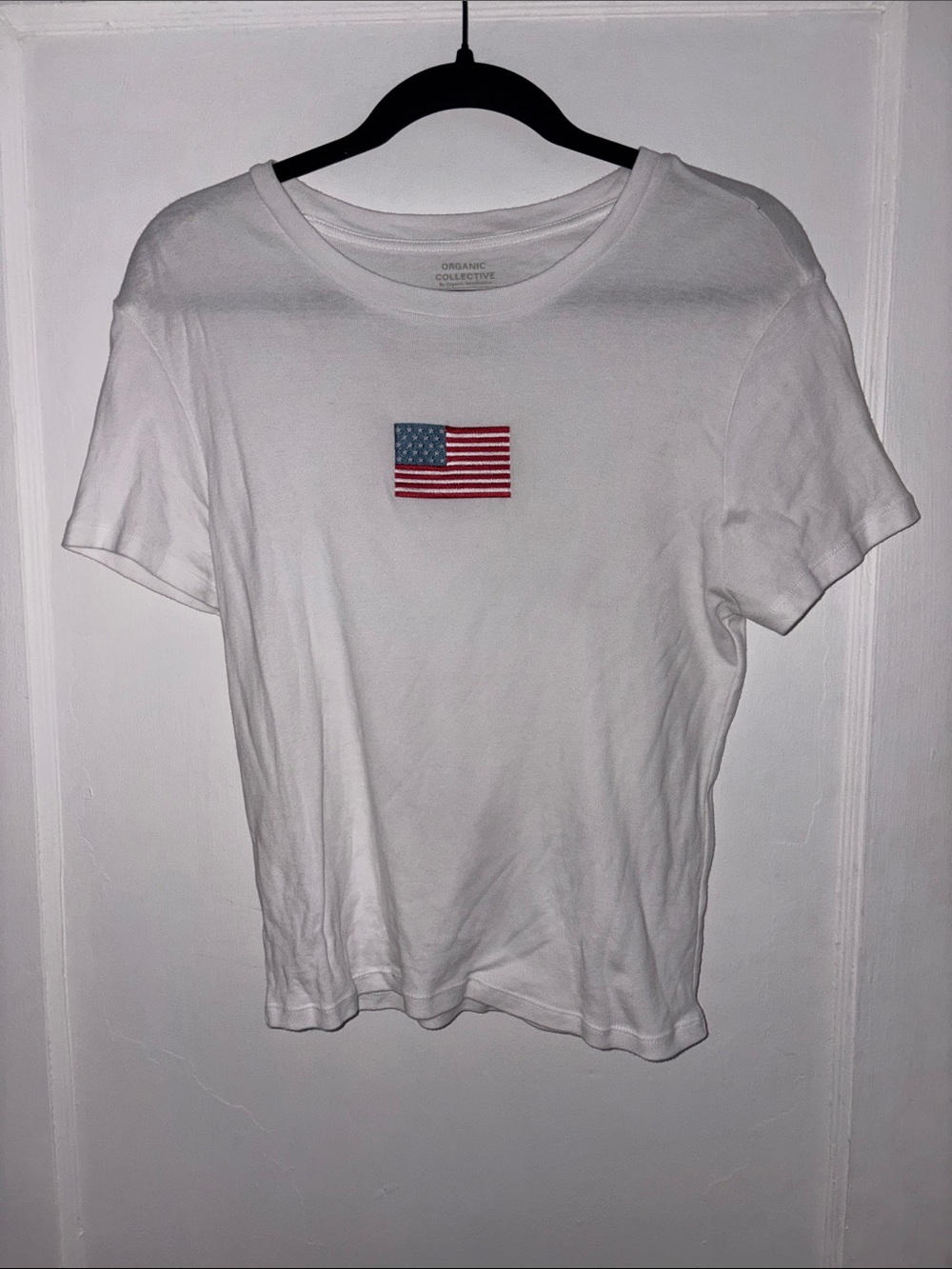 Men's White Crewneck T-Shirt with Flag Patch